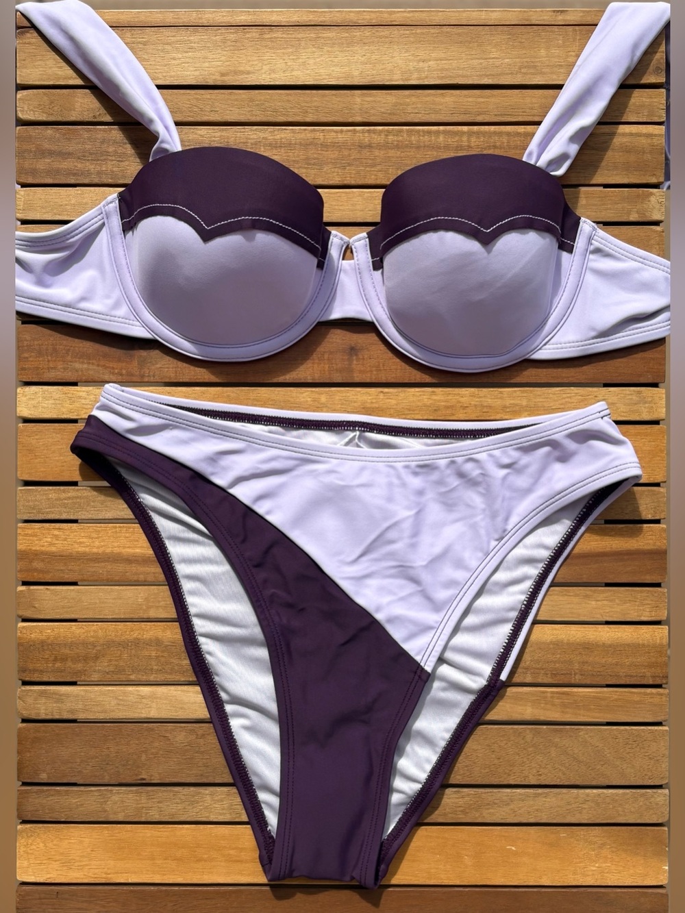 SMALL NWT Cupshe Lavender Purple Contrast Underwire Bikini Adjustable Straps - Picture 4 of 5